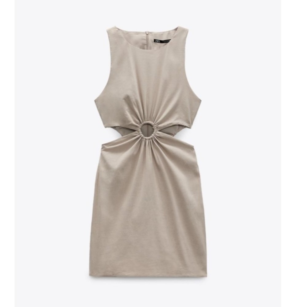 ZARA CUT OUT LINEN BLEND DRESS